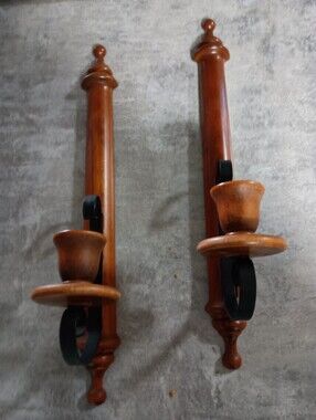 Wooden Wall Sconce Candle Holders - Brown